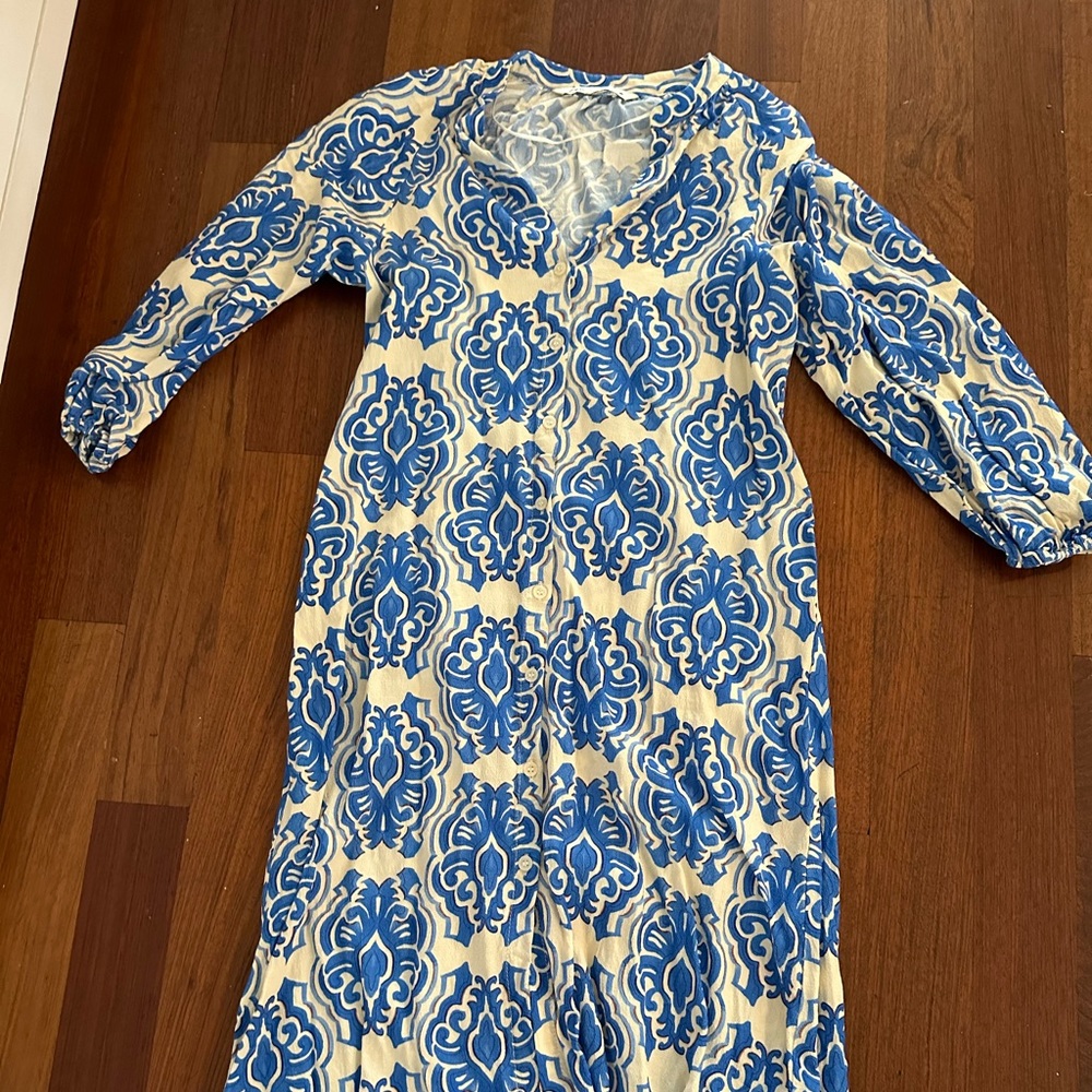 Zara blue printed midi shirt dress